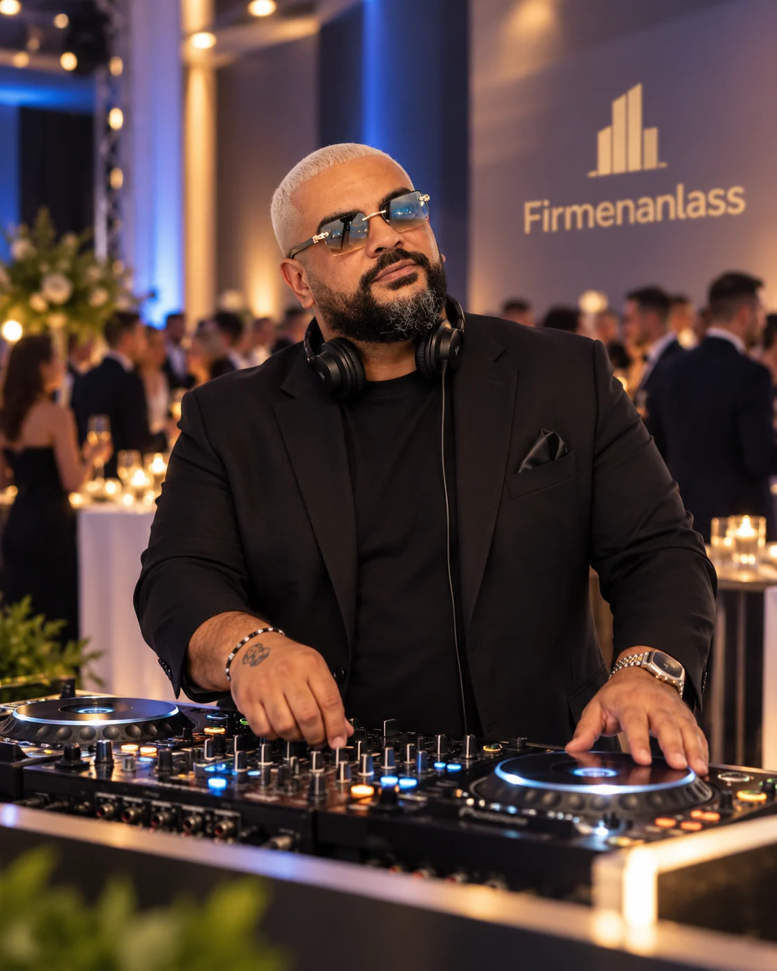 DJ Kais Ben am DJ-Pult bei einem professionellen Firmenanlass